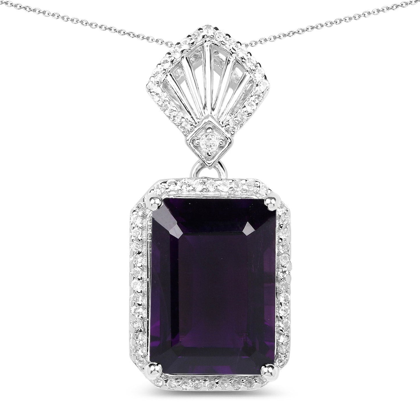 7.37 Carat Genuine Amethyst and White Zircon .925 Sterling Silver Pendant Bids.com