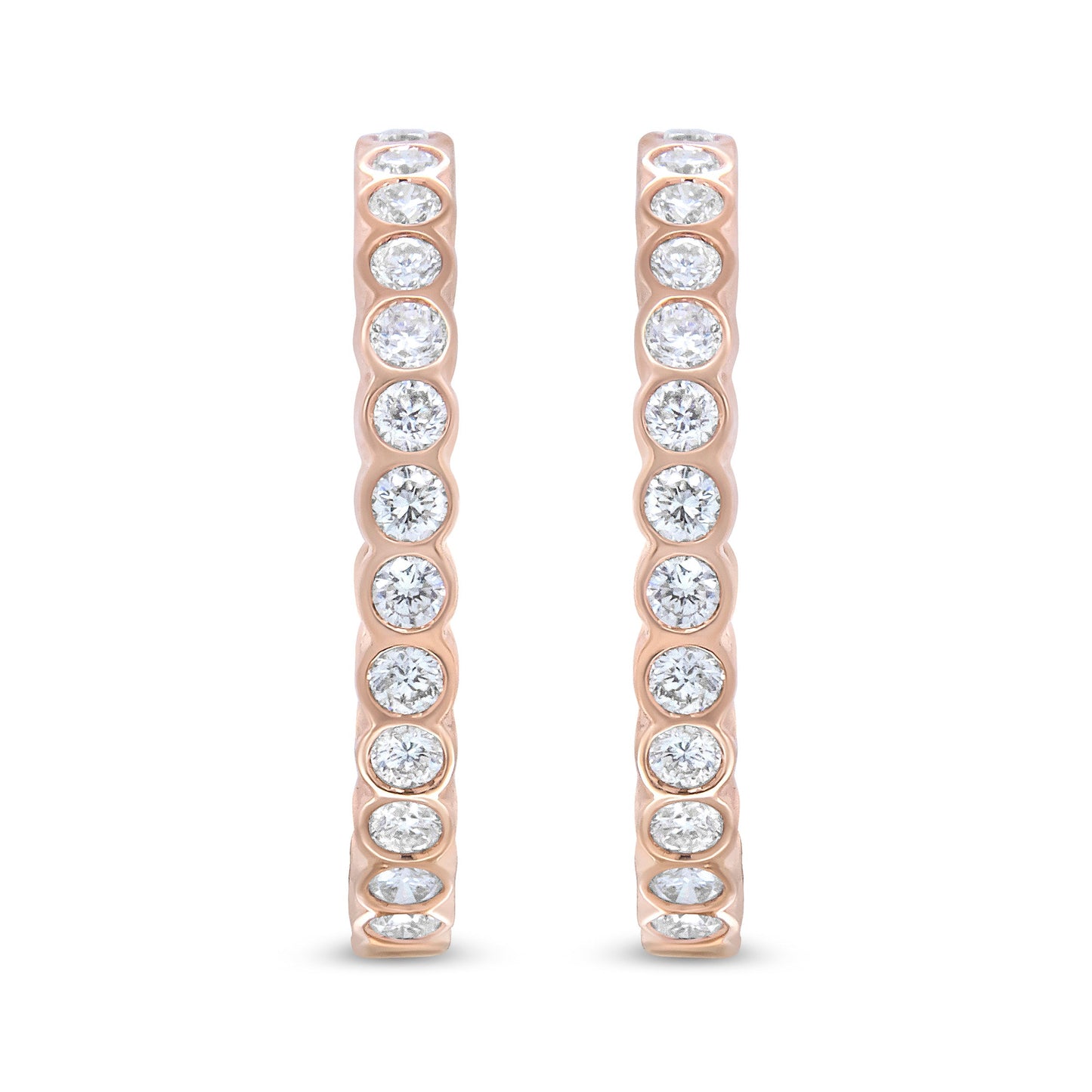 18K Rose Gold 1 Cttw Round Bezel-Set Diamond Hoop Earrings (F-G Color, VS1-VS2 Clarity) Bids.com