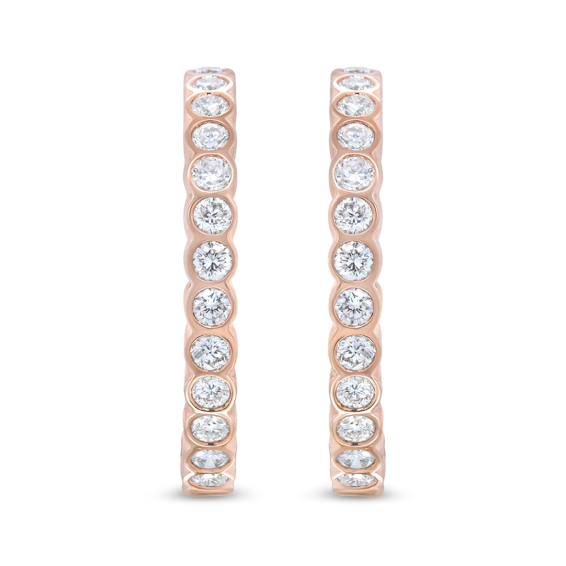 18K Rose Gold 1 Cttw Round Bezel-Set Diamond Hoop Earrings (F-G Color, VS1-VS2 Clarity) Bids.com