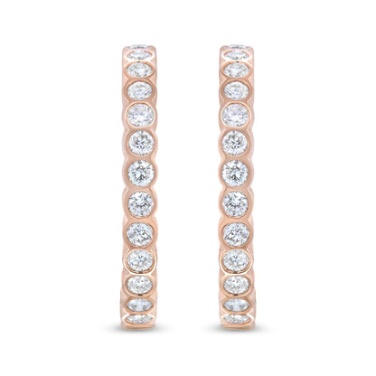 18K Rose Gold 1 Cttw Round Bezel-Set Diamond Hoop Earrings (F-G Color, VS1-VS2 Clarity) Bids.com