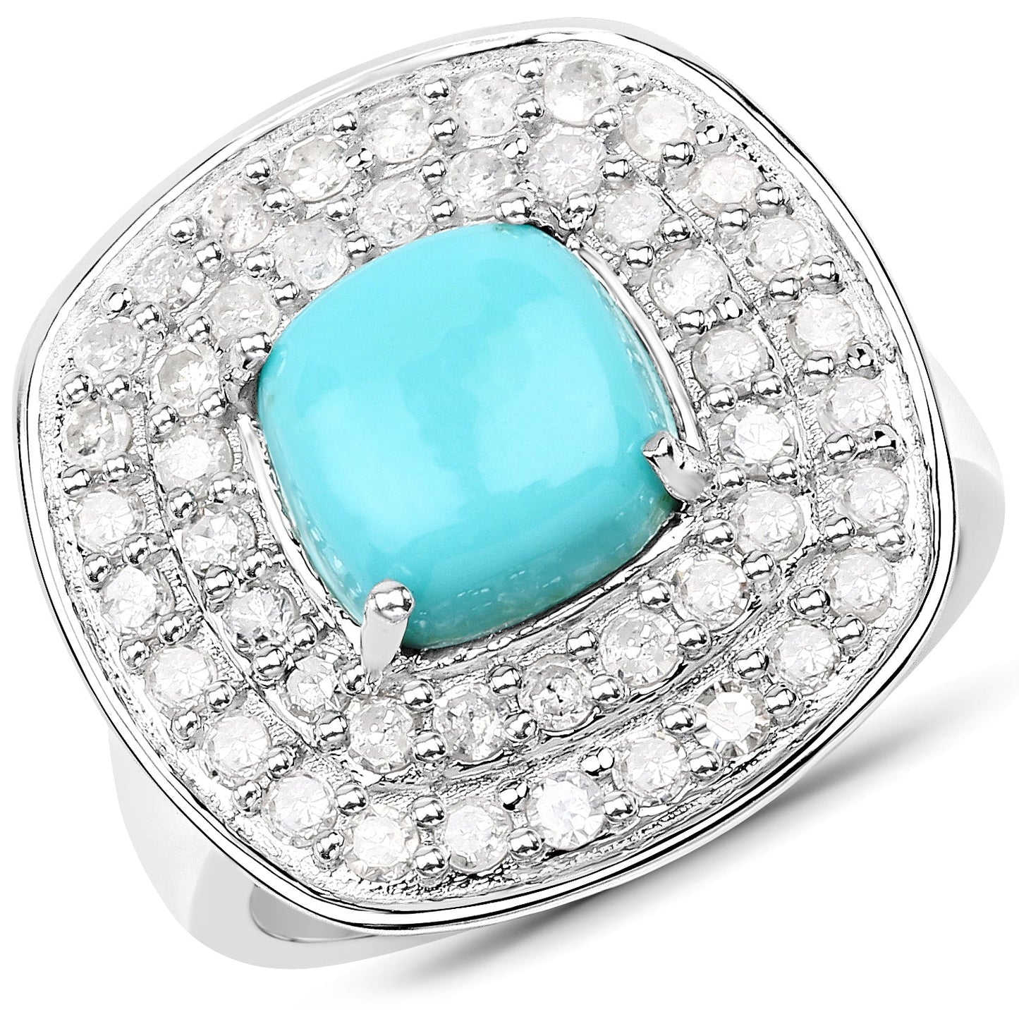 2.80 Carat Genuine Turquoise and White Diamond .925 Sterling Silver Ring Bids.com