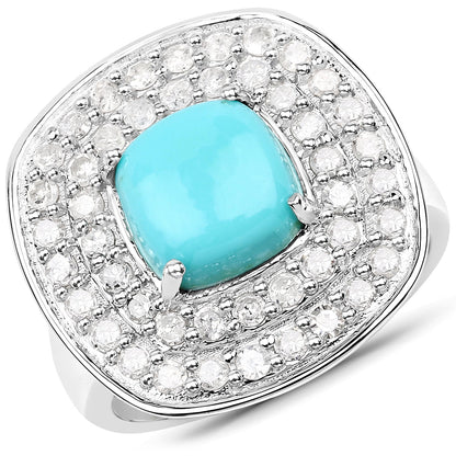 2.80 Carat Genuine Turquoise and White Diamond .925 Sterling Silver Ring Bids.com