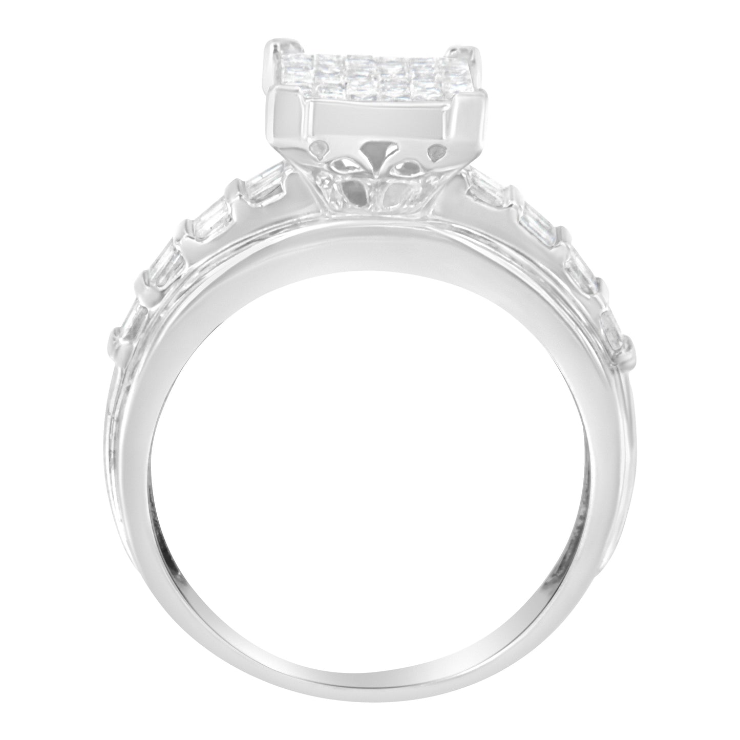 14K White Gold 2.0 Cttw Mixed-Cut Diamond Rectangle Invisible-Set Composite Cluster Ring with Bar- and Channel-Set Band (H-I Color, SI2-I1 Clarity) - Size 5 Bids.com