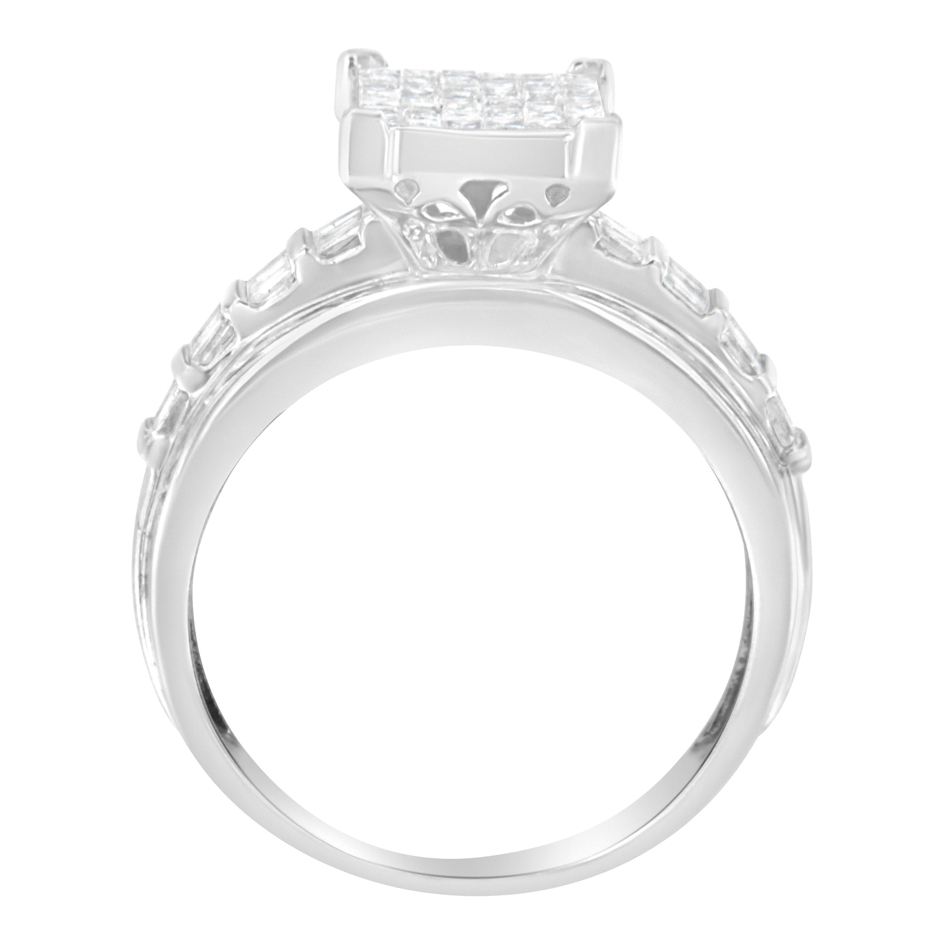 14K White Gold 2.0 Cttw Mixed-Cut Diamond Rectangle Invisible-Set Composite Cluster Ring with Bar- and Channel-Set Band (H-I Color, SI2-I1 Clarity) - Size 5 Bids.com