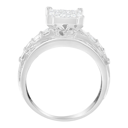 14K White Gold 2.0 Cttw Mixed-Cut Diamond Rectangle Invisible-Set Composite Cluster Ring with Bar- and Channel-Set Band (H-I Color, SI2-I1 Clarity) - Size 5 Bids.com
