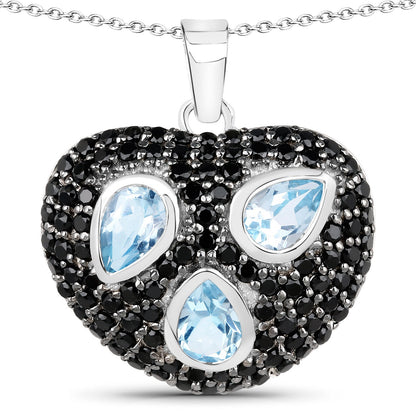 3.52 Carat Genuine Blue Topaz and Black Spinel .925 Sterling Silver Pendant Bids.com