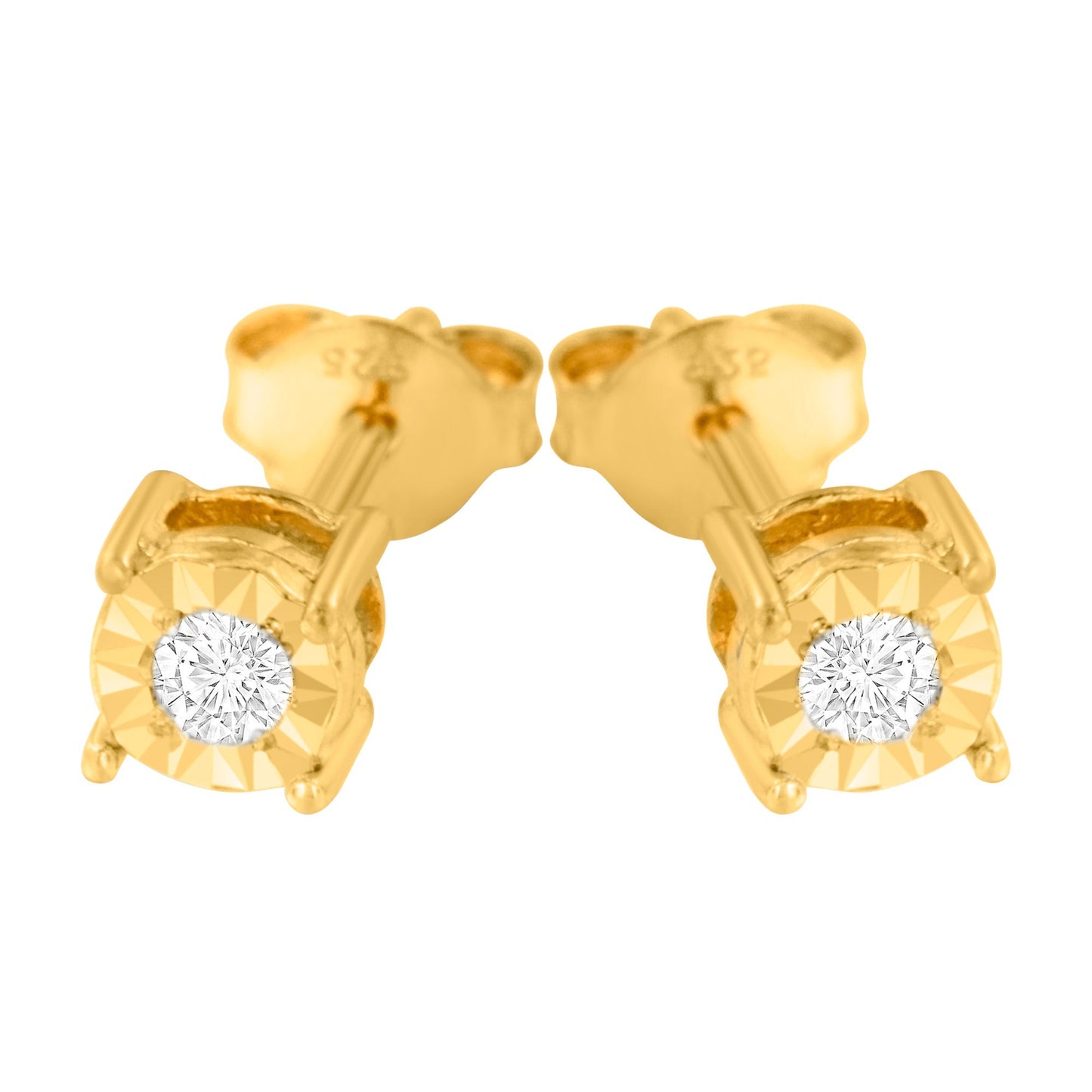 10K Yellow Gold Plated .925 Sterling Silver 1/10 Cttw Round Brilliant-Cut Diamond Miracle-Set Stud Earrings (J-K Color, I3 Clarity) Bids.com