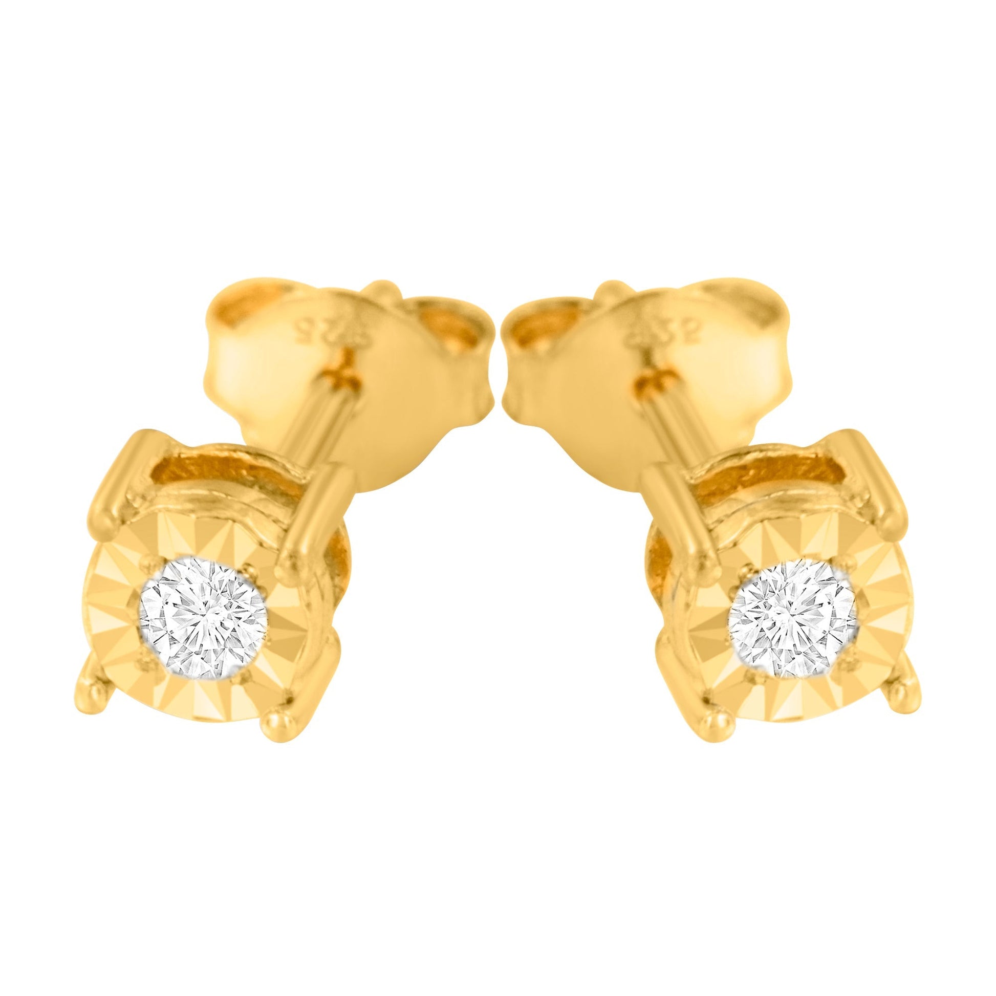 10K Yellow Gold Plated .925 Sterling Silver 1/10 Cttw Round Brilliant-Cut Diamond Miracle-Set Stud Earrings (J-K Color, I3 Clarity) Bids.com