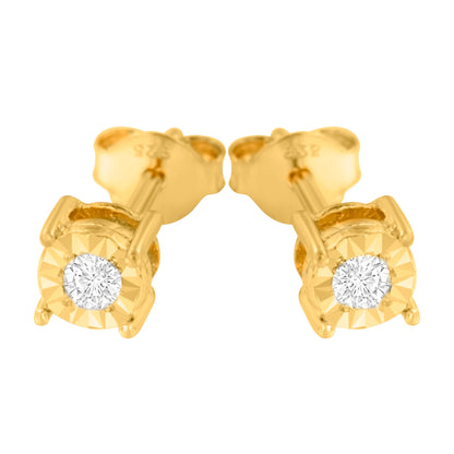 10K Yellow Gold Plated .925 Sterling Silver 1/10 Cttw Round Brilliant-Cut Diamond Miracle-Set Stud Earrings (J-K Color, I3 Clarity) Bids.com