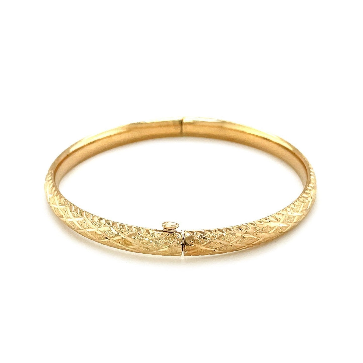 14k Yellow Gold Diamond Cut Design Dome Motif Children's Bangle Bids.com