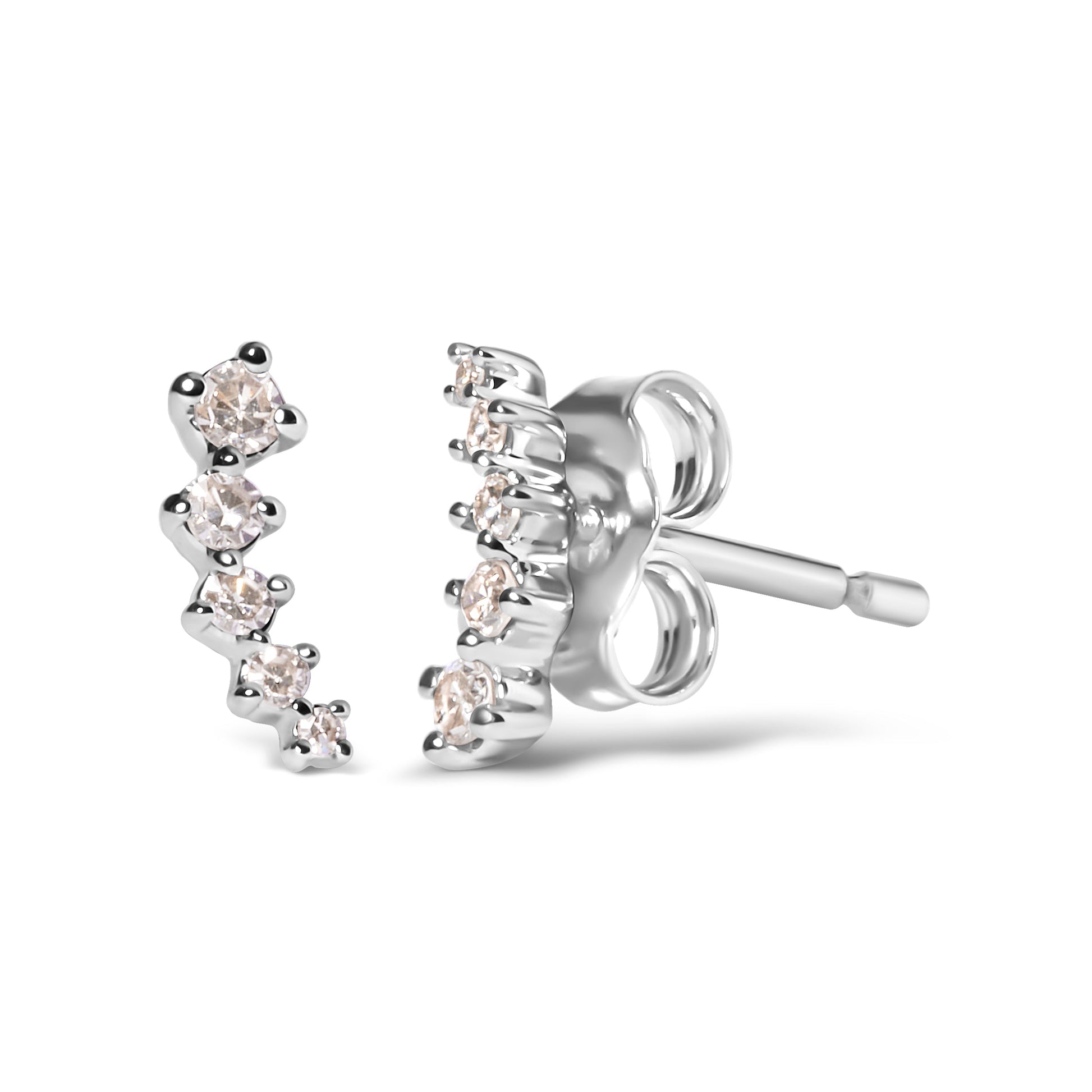 10K White Gold 1/10 Cttw Diamond Journey Style Climber Stud Earrings (H-I Color, I1-I2 Clarity) Bids.com