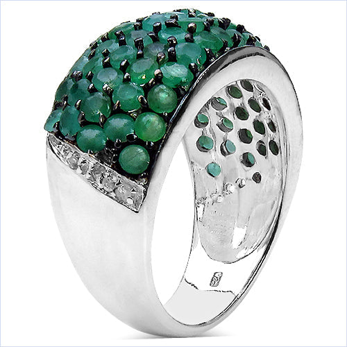 2.90 Carat Genuine Emerald & White Diamond .925 Sterling Silver Ring Bids.com