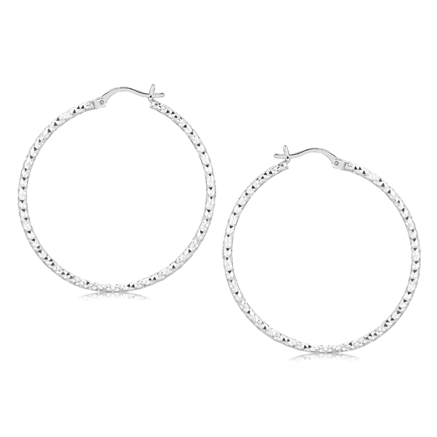 Sterling Silver Rhodium Plated Large Faceted Style Hoop Earrings Bids.com