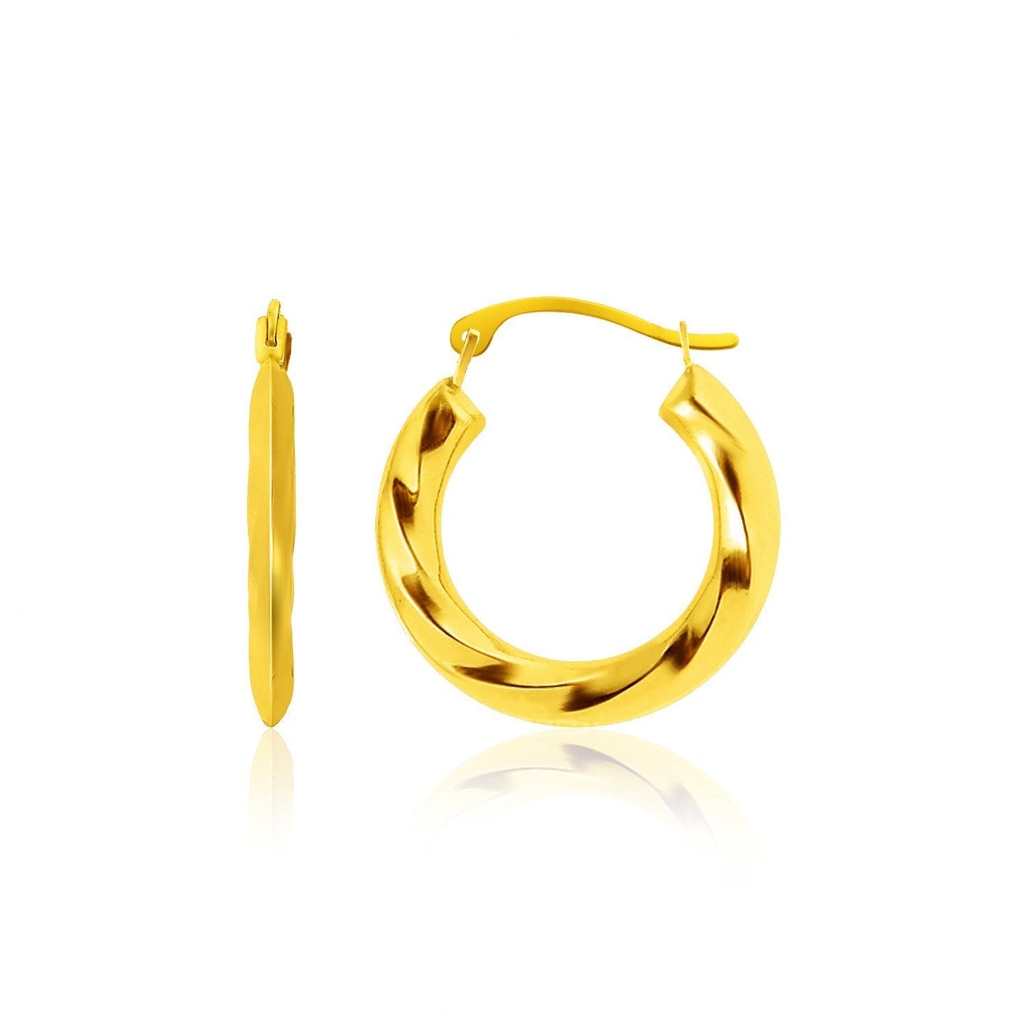 14k Yellow Gold Wavy Texture Hoop Earrings Bids.com