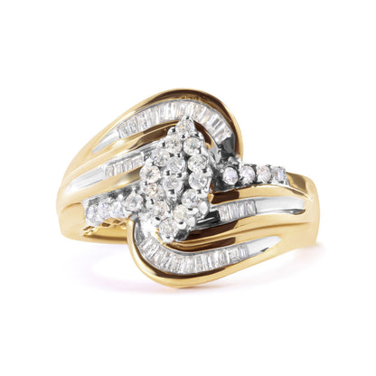 10K Yellow Gold 1/2 Cttw Diamond Pear Cluster and Swirl Ring (H-I Color, I1-I2 Clarity) - Ring Size 7 Bids.com