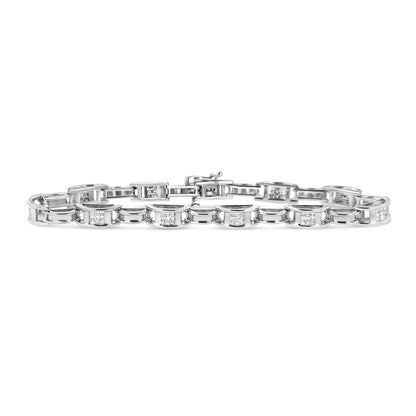 14K White Gold 1.0 Cttw Invisible Set Princess Diamond Alternating Link Tennis Bracelet (I-J Color, I1-I2 Clarity) - 7.25" Bids.com