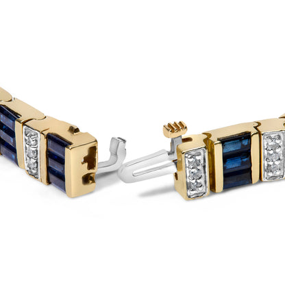 14K Yellow Gold 2/5 Cttw Diamond & 8.0 Cttw Baguette Cut Blue Sapphire Alternating Link Bracelet (G-H Color, VS1-VS2 Clarity) - 7" Inches Bids.com