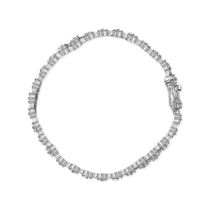 18K White Gold 7 1/2 Cttw Diamond 3 Row Floral Link Bracelet (G-H Color, VS1-VS2 Clarity) - 7 " Inches Bids.com