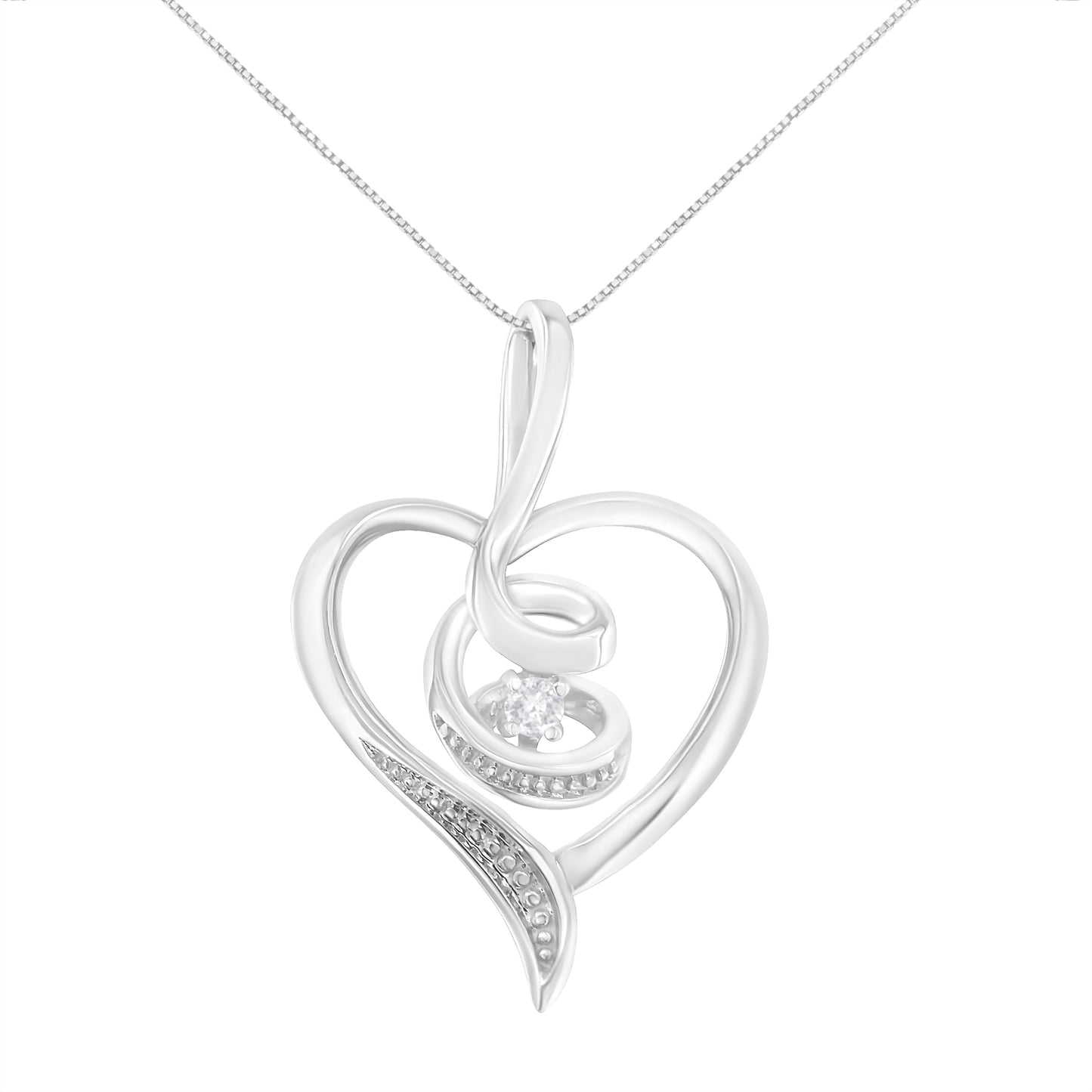 Espira 10K White Gold .03 Cttw Diamond-Accented Round-Cut Diamond Swirl Open Heart 18" Pendant Necklace (I-J Color, I2-I3 Clarity) Bids.com