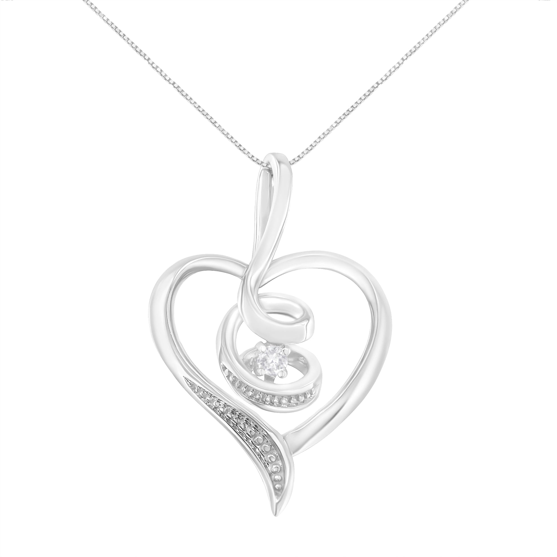 Espira 10K White Gold .03 Cttw Diamond-Accented Round-Cut Diamond Swirl Open Heart 18" Pendant Necklace (I-J Color, I2-I3 Clarity) Bids.com