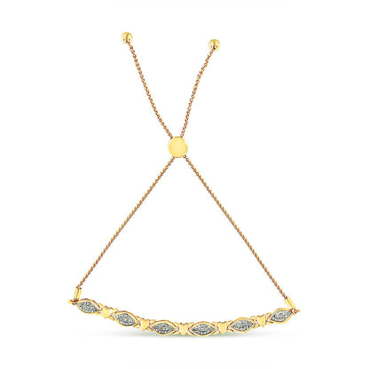 14K Yellow Gold Plated .925 Sterling Silver Diamond Accent Alternating Marquise Shape and Heart Links Bolo Bracelet (I-J Color, I3 Clarity) - Adjustable 6" to 9" Bids.com