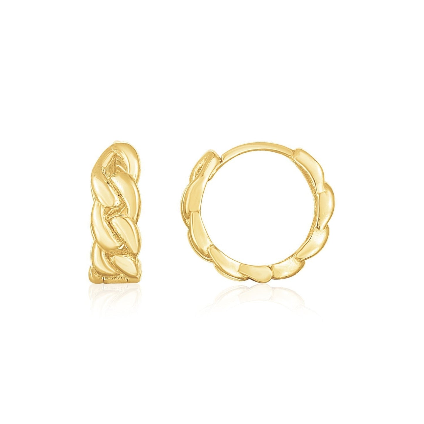 14K Yellow Gold Thick Curb Chain Huggie Hoop Earrings Bids.com