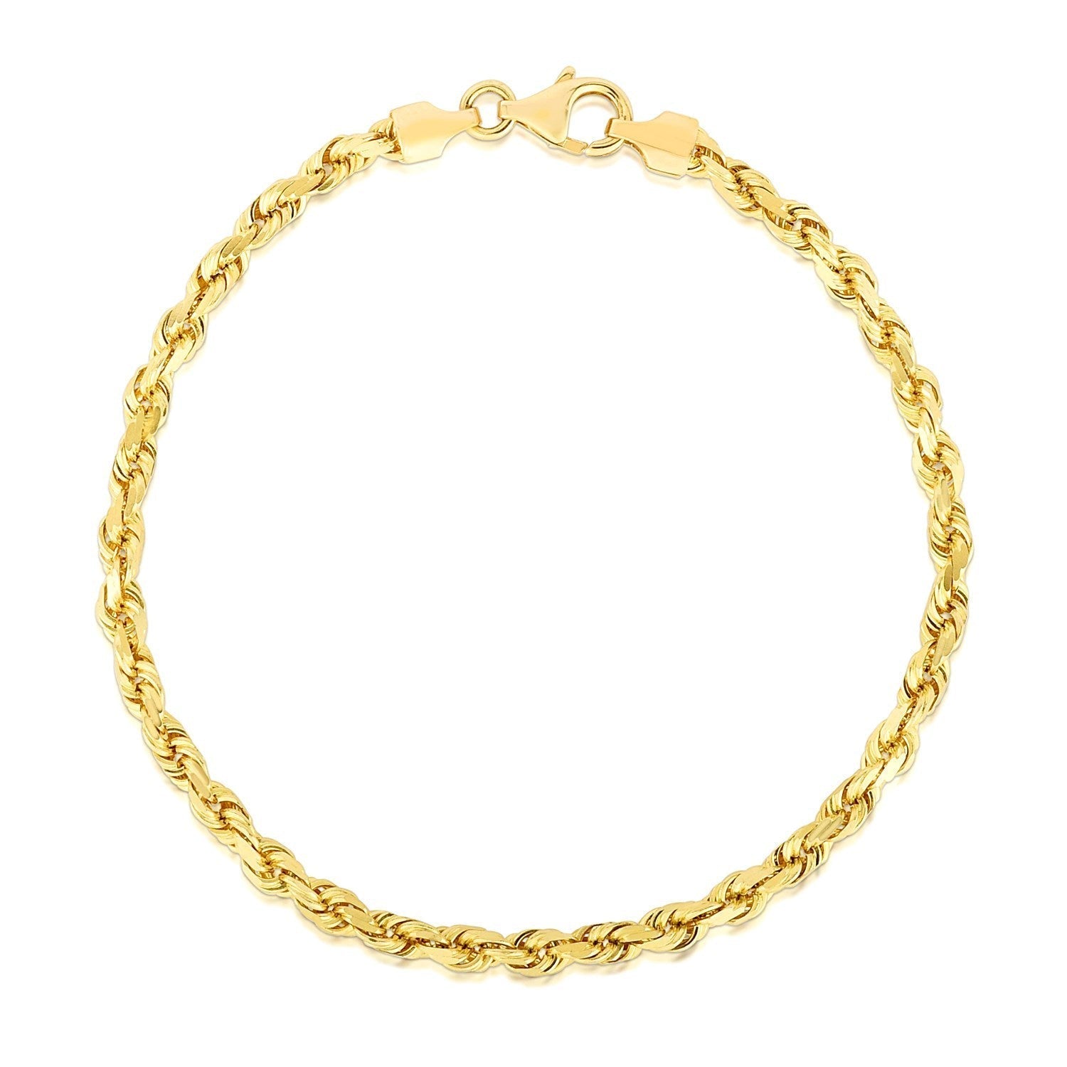 4.0mm 14k Yellow Gold Solid Diamond Cut Rope Bracelet Bids.com