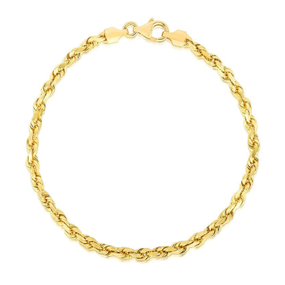 4.0mm 14k Yellow Gold Solid Diamond Cut Rope Bracelet Bids.com