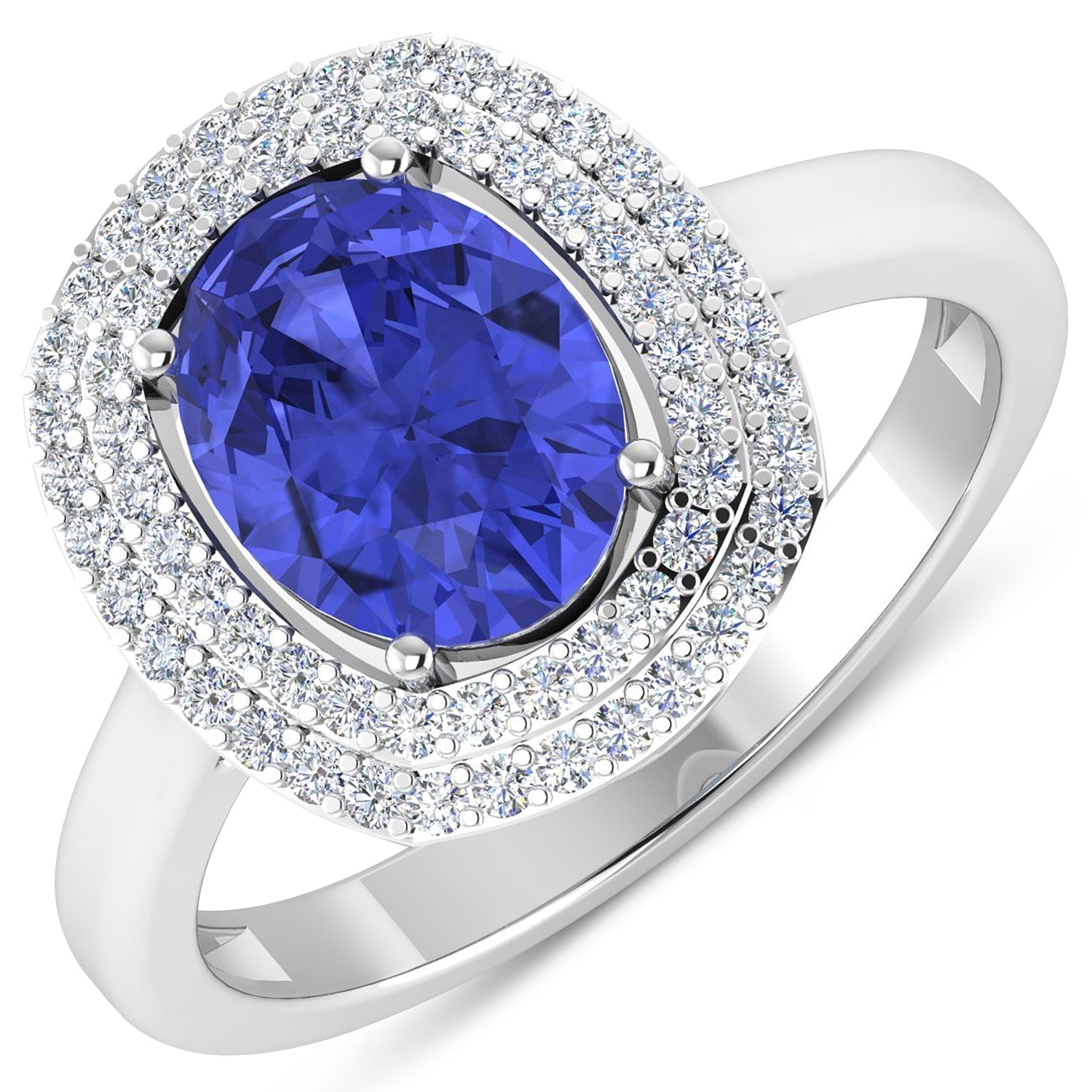 2.02 Carat Genuine Tanzanite and White Diamond 14K White Gold Ring Bids.com