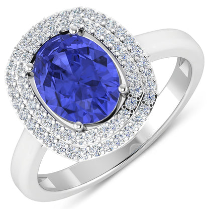 2.02 Carat Genuine Tanzanite and White Diamond 14K White Gold Ring Bids.com