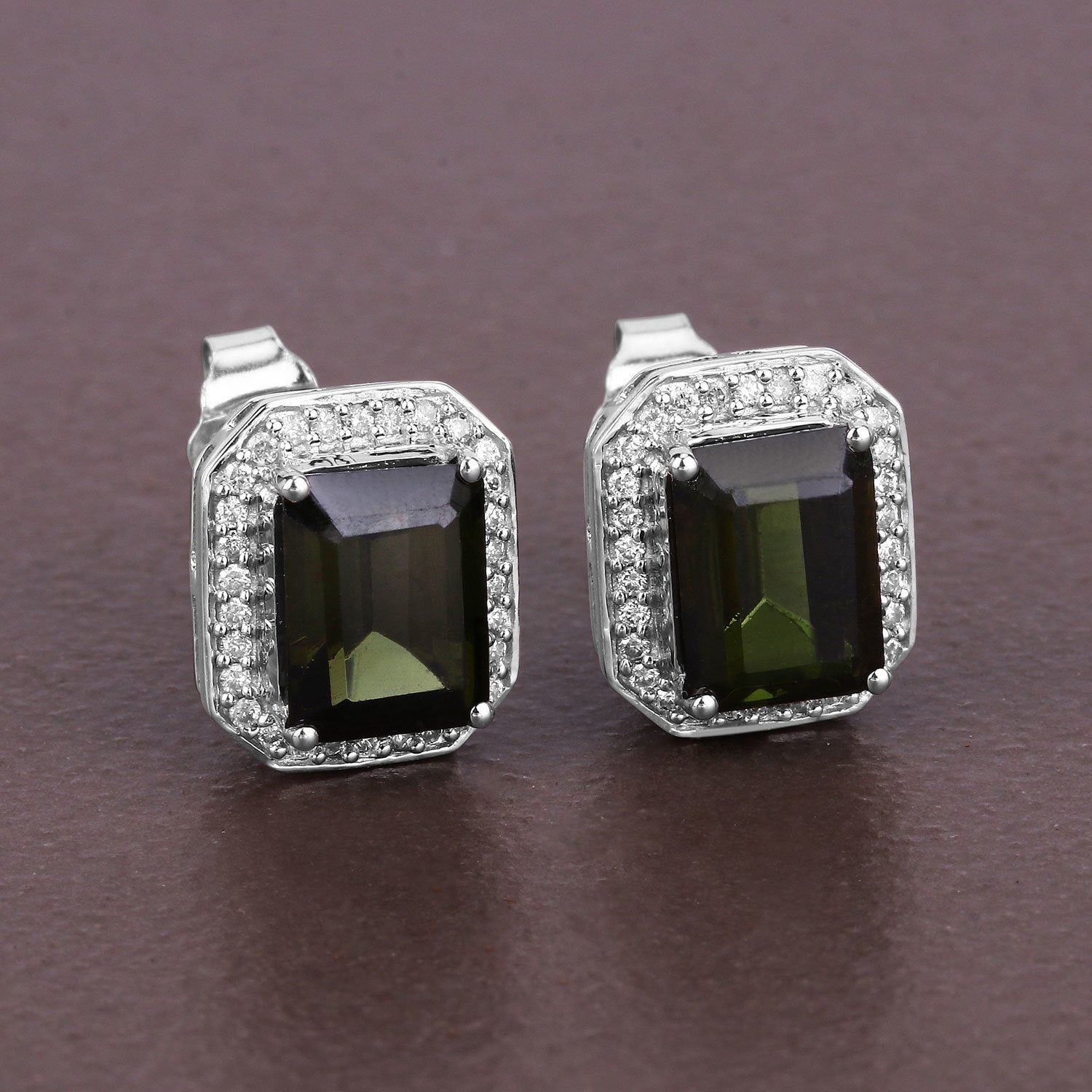 3.57 Carat Genuine Green Tourmaline and White Diamond 14K White Gold Earrings Bids.com