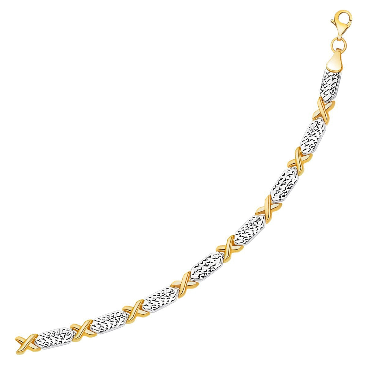 14k Two-Tone Gold Fancy X Line Bracelet Bids.com