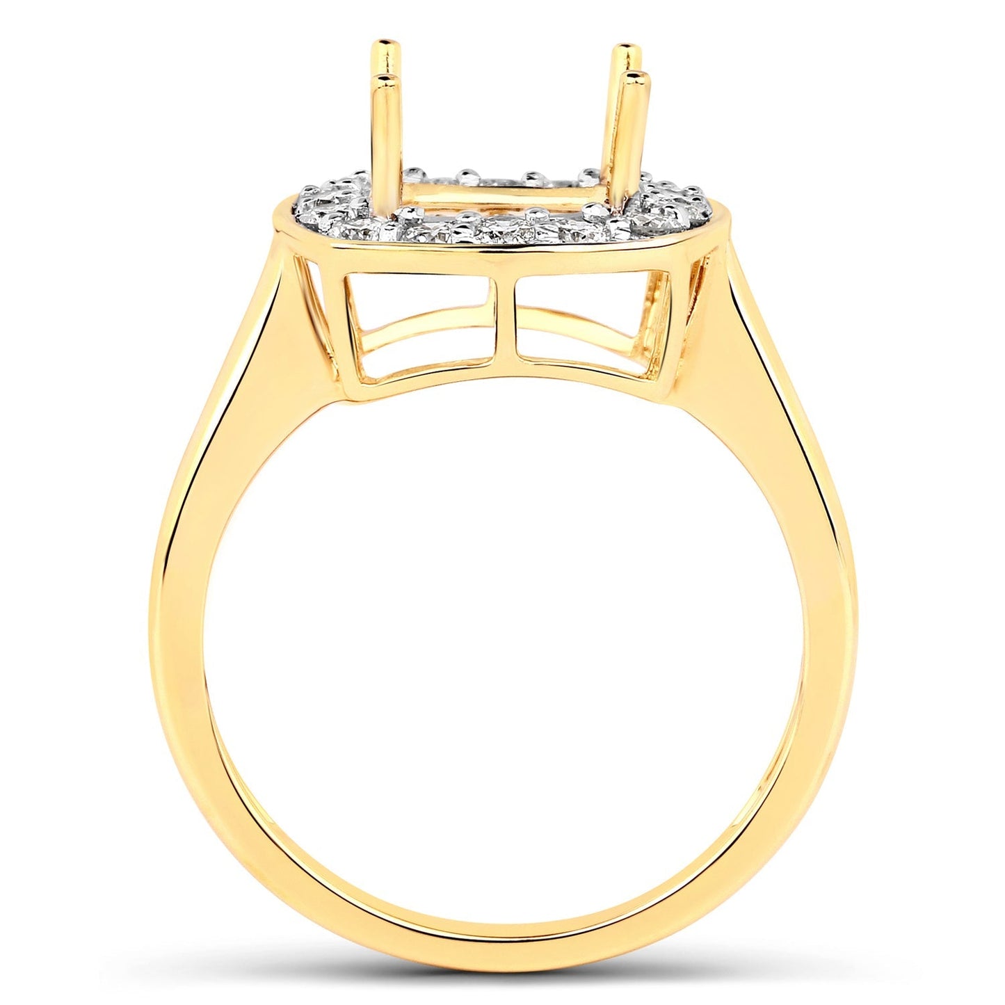 0.48 Carat Genuine White Diamond 14K Yellow Gold Semi Mount Ring - holds 8x8mm Cushion Gemstone Bids.com