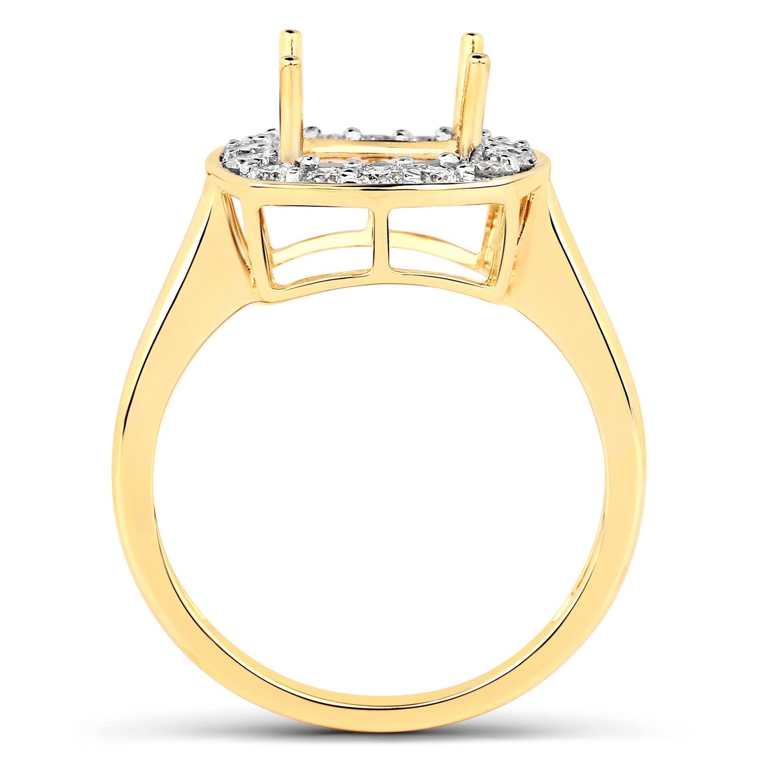 0.48 Carat Genuine White Diamond 14K Yellow Gold Semi Mount Ring - holds 8x8mm Cushion Gemstone Bids.com