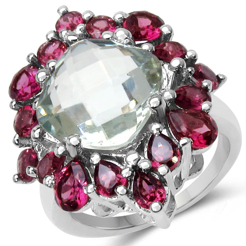 8.61 Carat Genuine Green Amethyst & Rhodolite .925 Sterling Silver Ring Bids.com