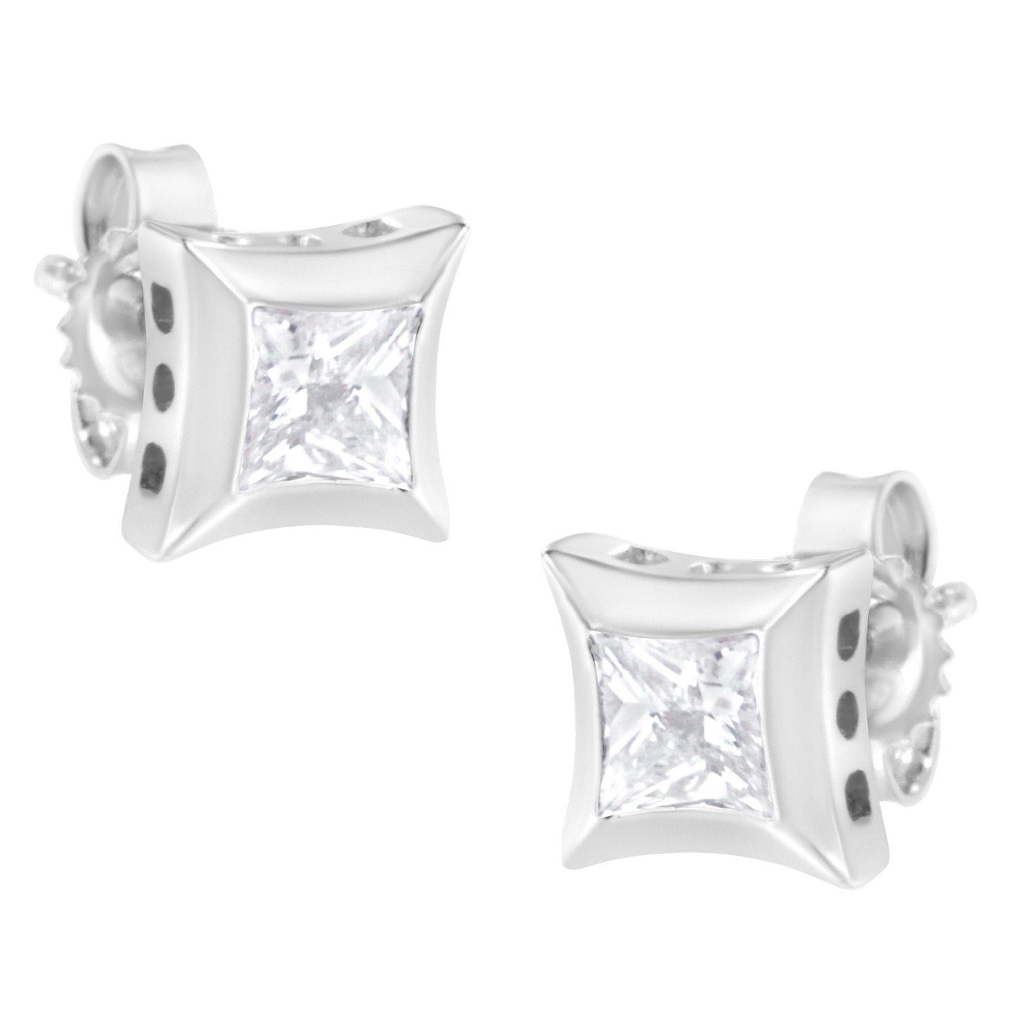 10K White Gold 1/2 Cttw Invisible Set Princess-Cut Diamond Stud Earrings (H-I Color, SI2-I1 Clarity) Bids.com