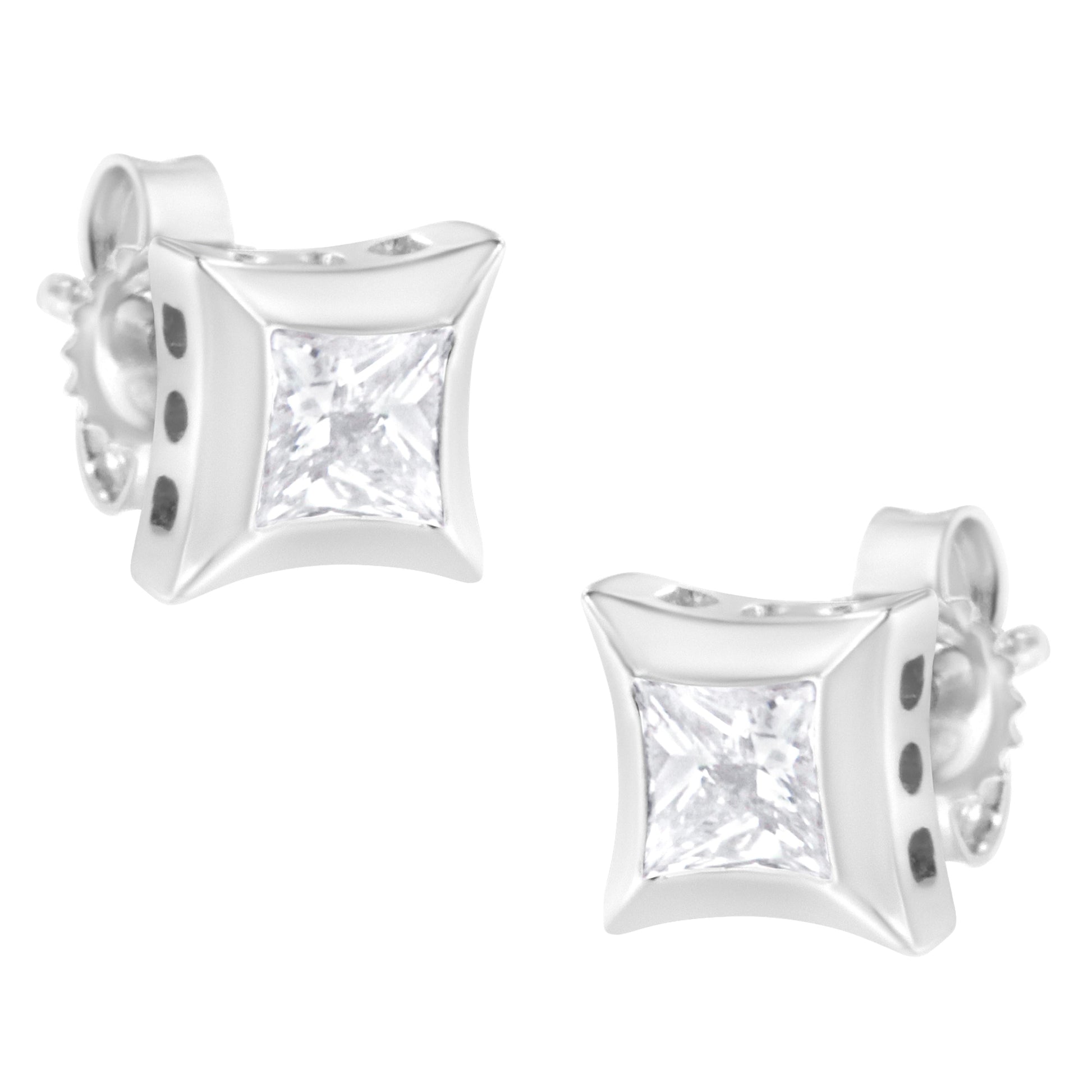 10K White Gold 1/2 Cttw Invisible Set Princess-Cut Diamond Stud Earrings (H-I Color, SI2-I1 Clarity) Bids.com