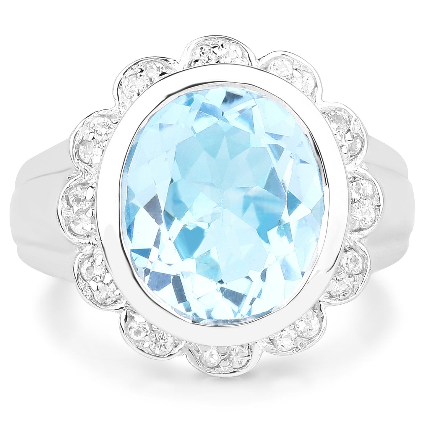 5.39 Carat Genuine Blue Topaz and White Topaz .925 Sterling Silver Ring Bids.com
