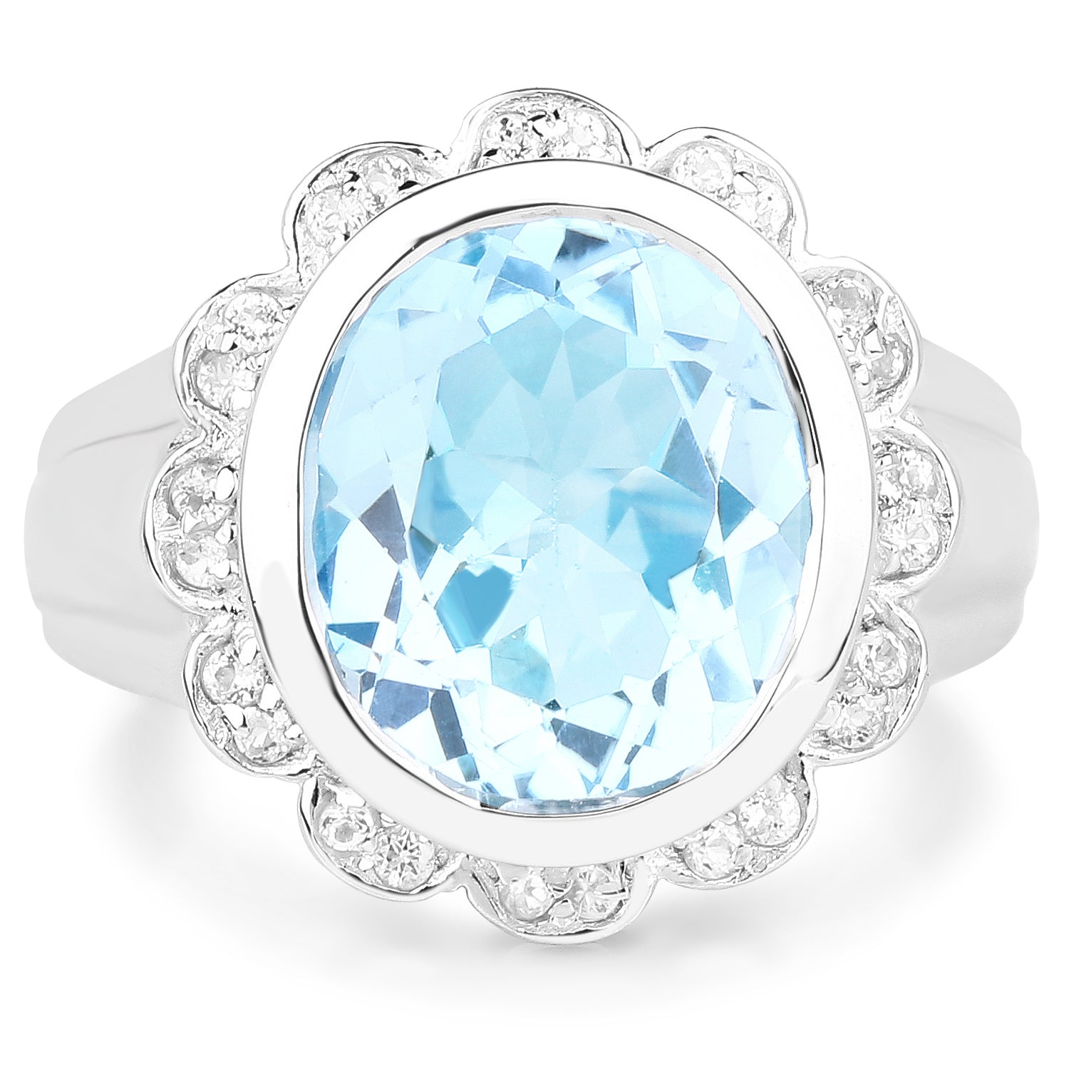 5.39 Carat Genuine Blue Topaz and White Topaz .925 Sterling Silver Ring Bids.com
