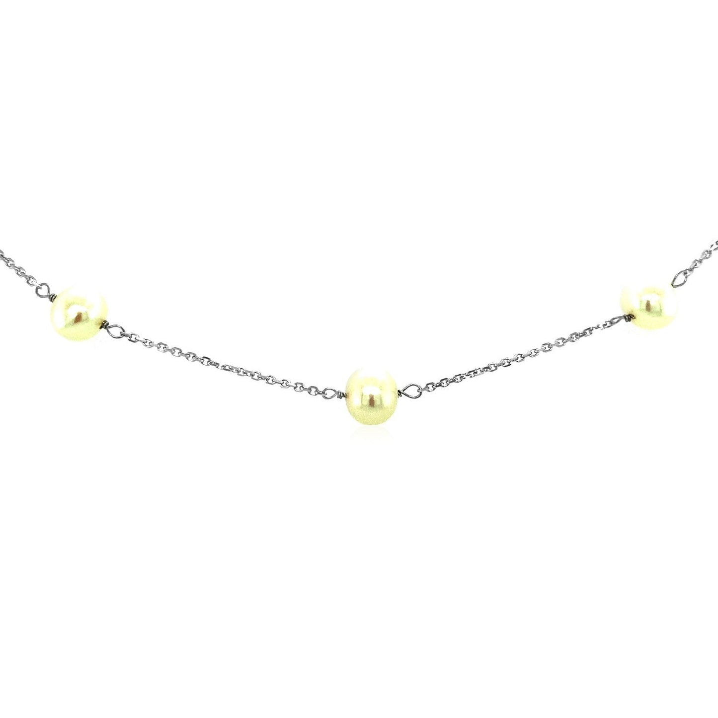 14k White Gold Necklace with White Pearls Bids.com