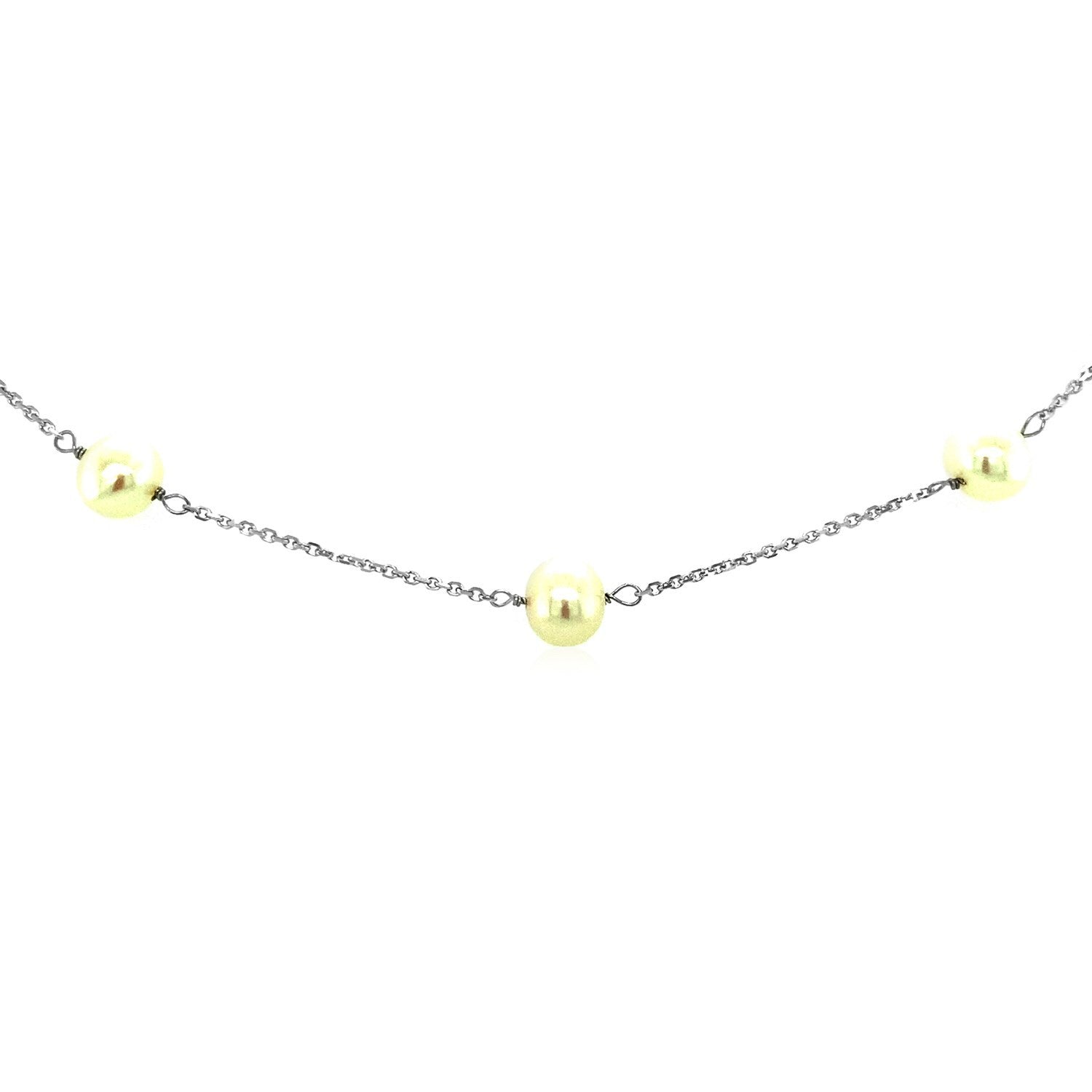 14k White Gold Necklace with White Pearls Bids.com