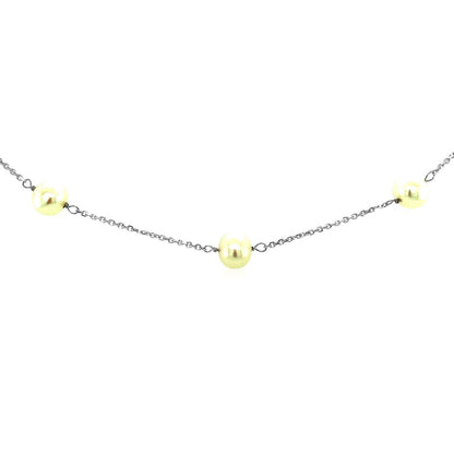 14k White Gold Necklace with White Pearls Bids.com