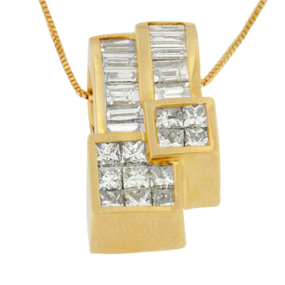 14K Yellow Gold 1 1/2 cttw Princess and Baguette Cut Diamond Geometric Pendant Necklace (H-I Color, VS1-VS2 Clarity) Bids.com