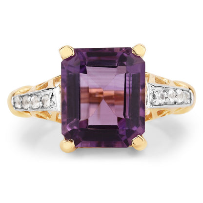 4.83 Carat Genuine Amethyst and White Topaz .925 Sterling Silver Ring Bids.com