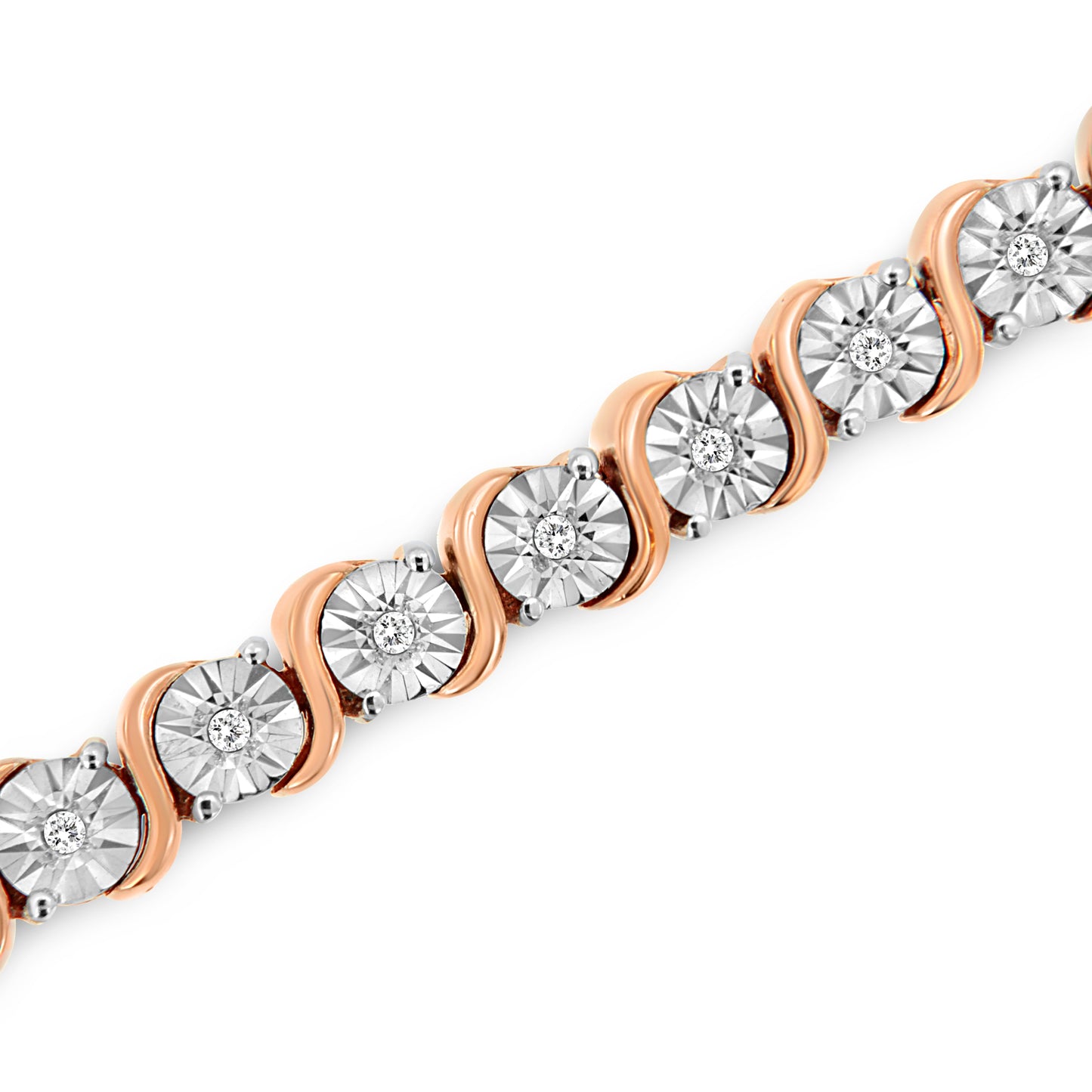 14K Rose Gold Plated .925 Sterling Silver 1/4 Cttw Diamond Round Miracle Plate and "S" Link Tennis Bracelet (I-J Color, I2- I3 Clarity) - 7" Bids.com