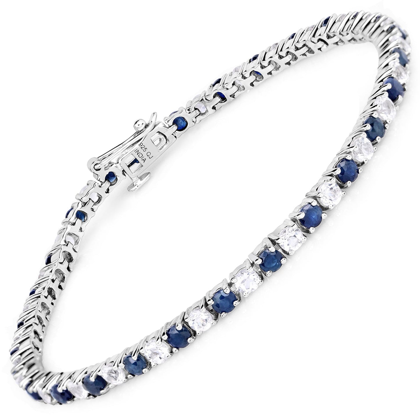 6.87 ct. t.w. Blue Sapphire and White Topaz Bracelet in Sterling Silver Bids.com