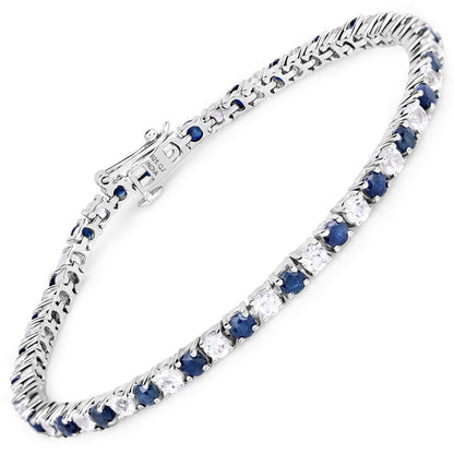 6.87 ct. t.w. Blue Sapphire and White Topaz Bracelet in Sterling Silver Bids.com