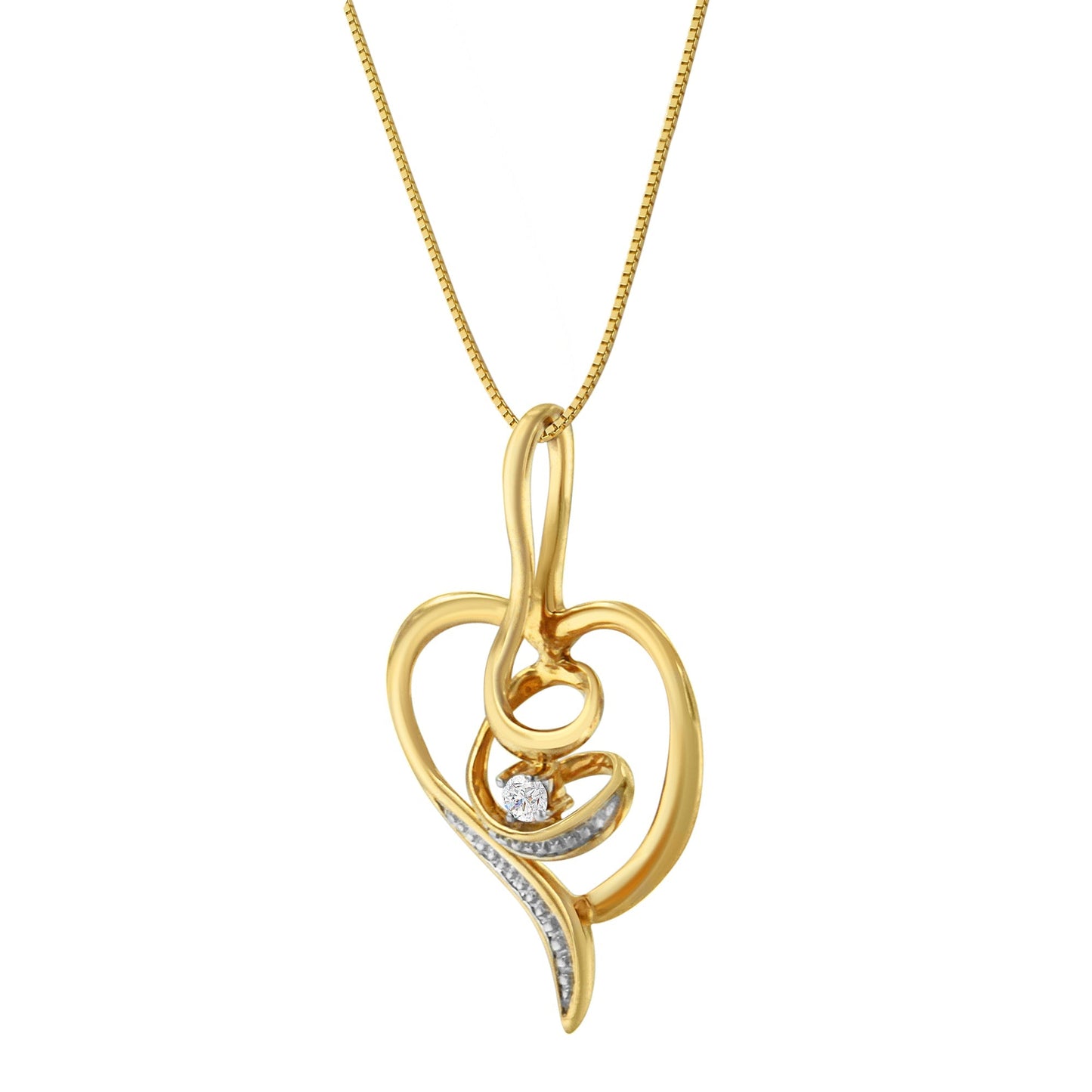 Espira 10K Yellow Gold .03 Cttw Diamond-Accented Round-Cut Diamond Swirl Open Heart 18" Pendant Necklace (I-J Color, I2-I3 Clarity) Bids.com