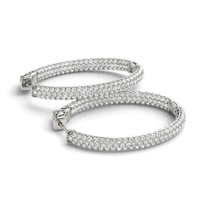 14k White Gold Diamond Hoop Double Sided Three Row Earrings (2 cttw) Bids.com