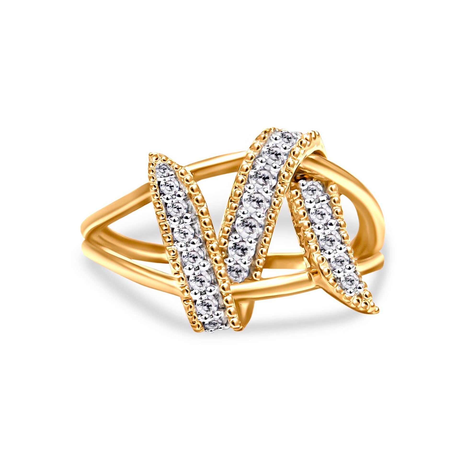 14K Yellow Gold Plated .925 Sterling Silver 1/4 Cttw Diamond Interlocking Bypass Ring (I-J Color, I1-I2 Clarity) - Size 7 Bids.com
